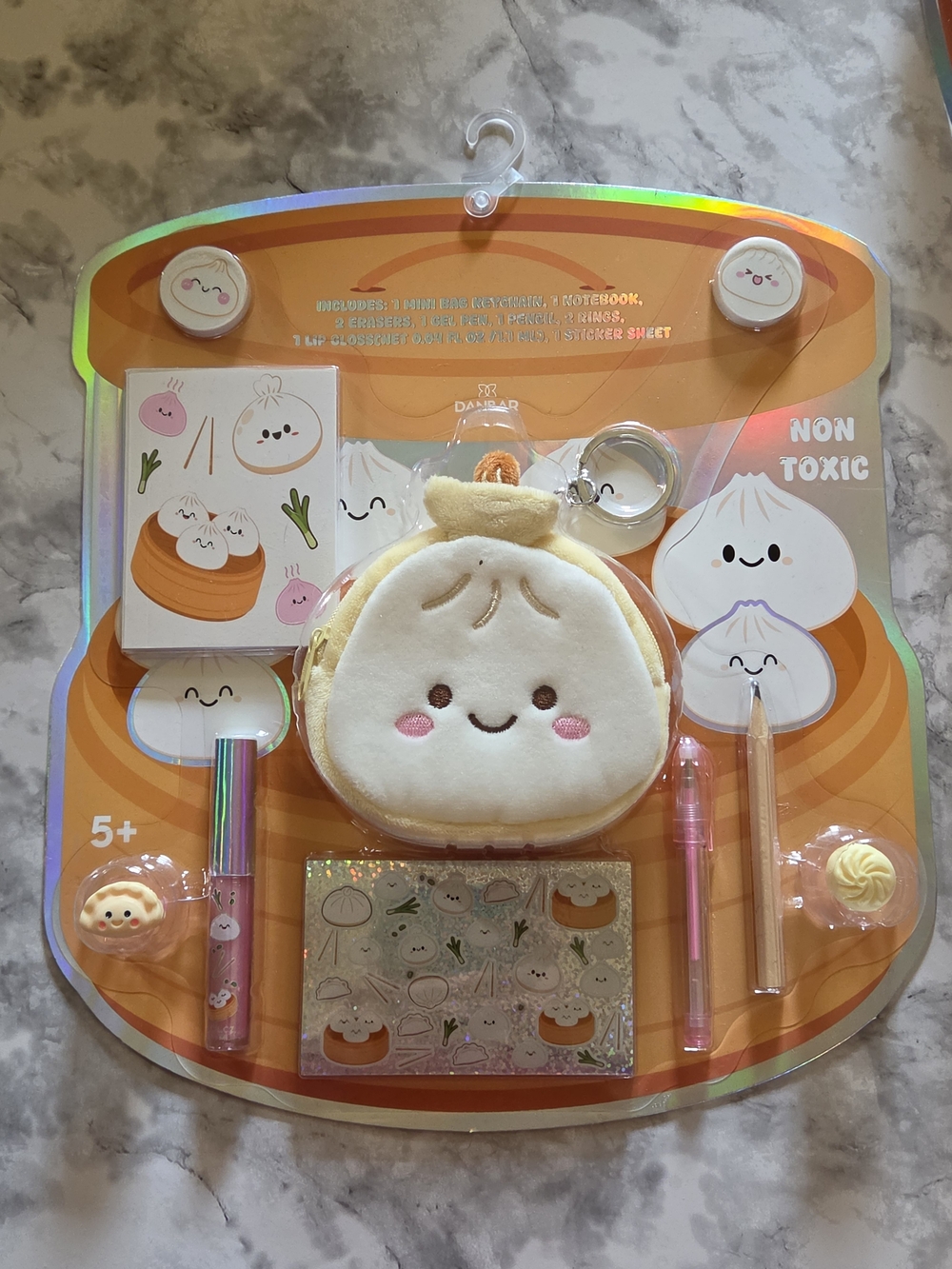 Plush Dumpling Keychain Coin Purse Kids Accessories Set - Cream